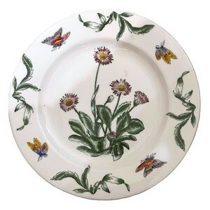 ORIENTAL ACCENT 10.5" Hand Painted Raised Daisies Butterflies Decorative Plate